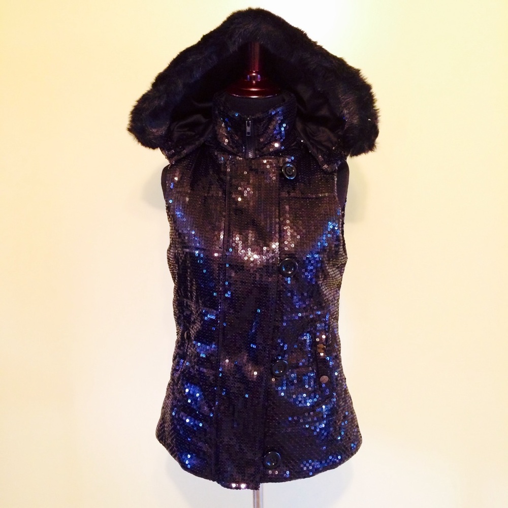 Steve Madden Sequin Black Puffer Vest Small